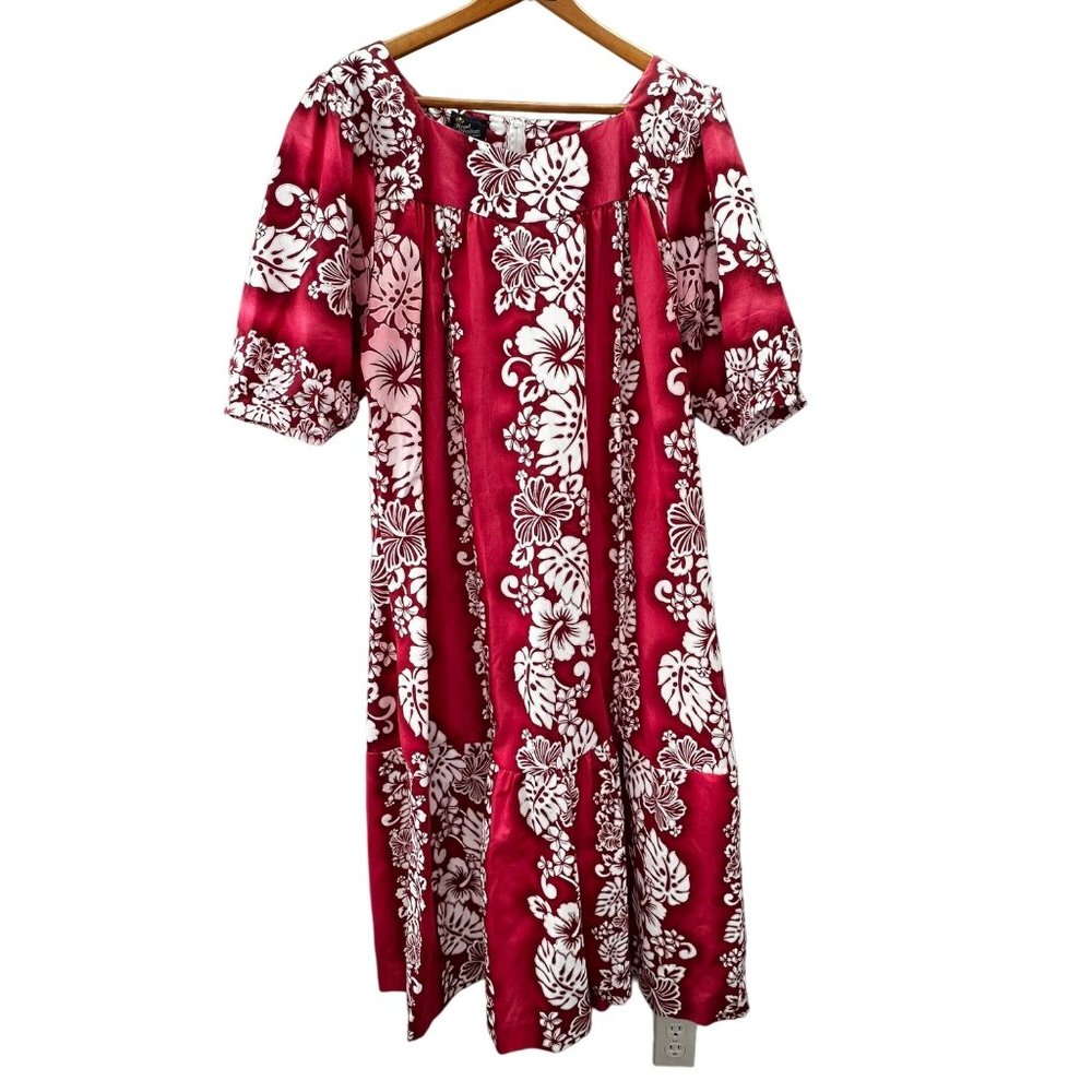 Royal Creations Hawaiian Dress Kaftan Muumuu sz XL Made in Hawaii Floral Red